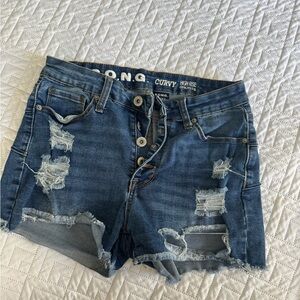 SONG High Rise Distressed Denim Shorts - Blue